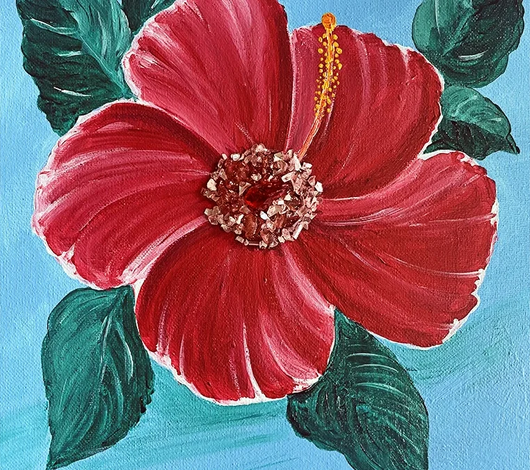 Painting of a Hibiscus Flower on canvas made at Seaside Expressions Studio in Punta Gorda FL