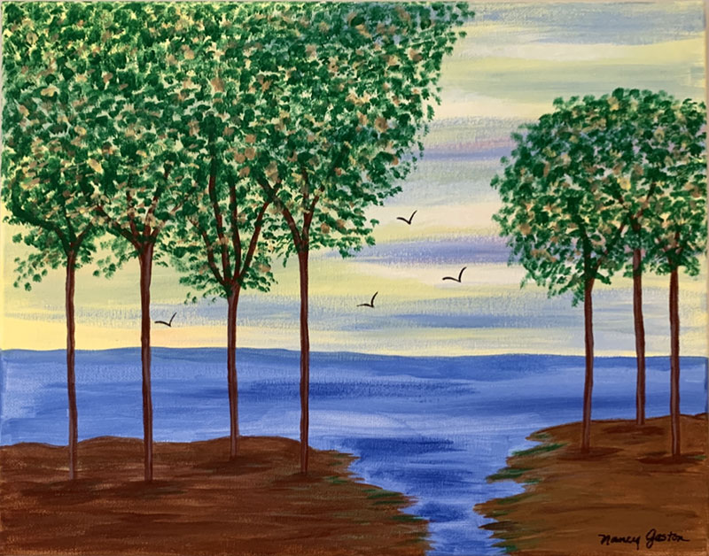 Learn to paint this lakeside meditation on canvas at Seaside Expressions Gallery and Studio in Punta Gorda FL