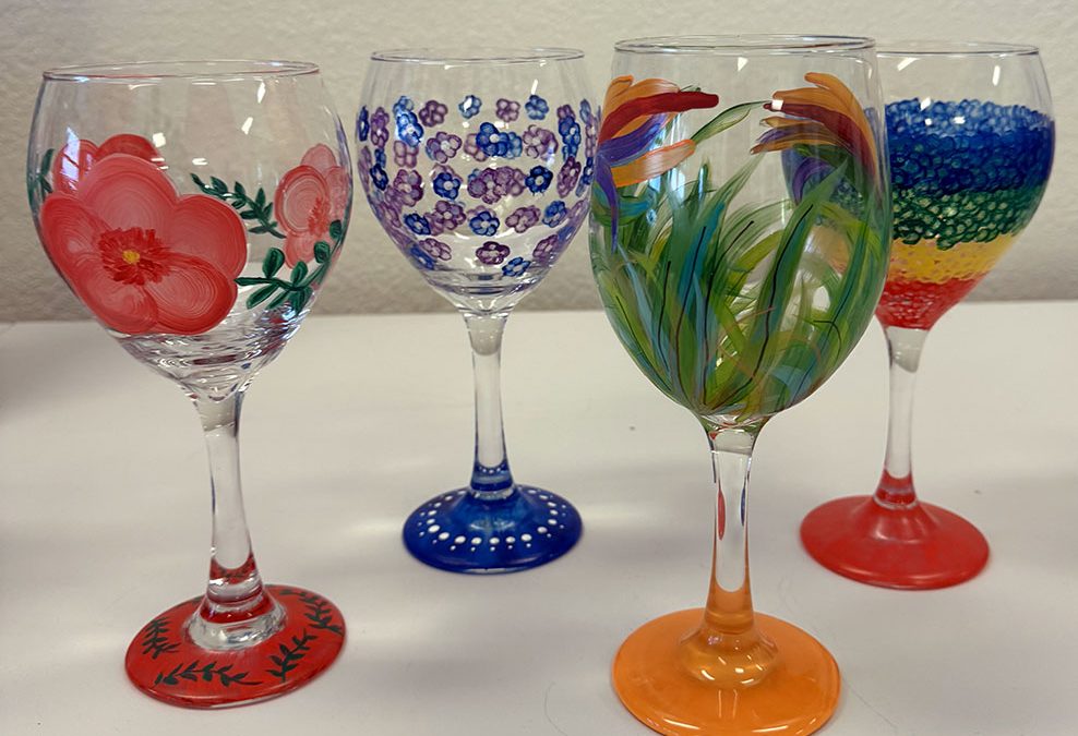 Learn to paint wineglasses at Seaside Expressions Studio and Gallery in Punta Gorda, FL