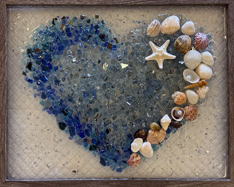 Heart of the sea crushed glass art class at Seaside Expressions Art Studio in Punta Gorda FL