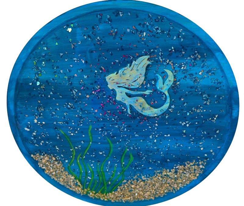 Mixed media with crushed glass mermaid underwater art class at Seaside Expressions in Punta Gorda FL